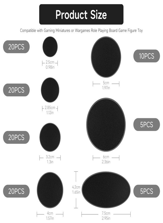 DisplayMore 100Pcs Plastic Model Miniature Bases, 7 Different Sizes Wargame Accessories,4mm/0.16 Thick Circular War Figure Display Stands For Gaming Miniatures or Wargames Role Playing Board Game Figure Toy (100PCS-7 Size Mix-Black) - Image 2